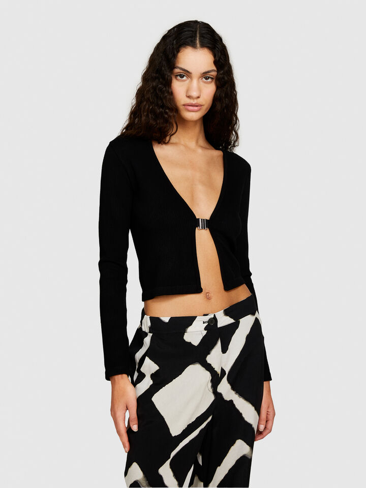 Seamless cropped cardigan - women's cardigans - Black | Sisley image number 4